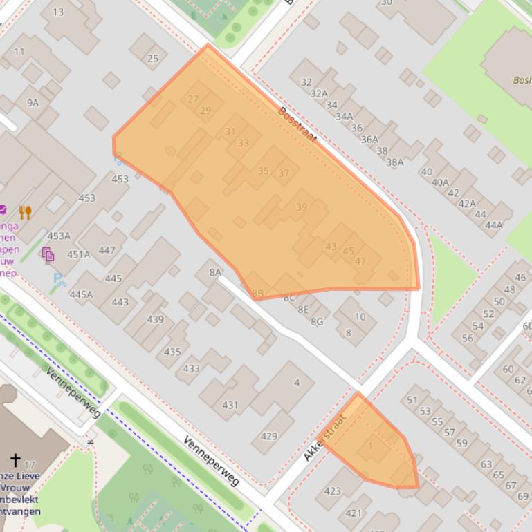 Kaart van postcodegebied 2153AK.