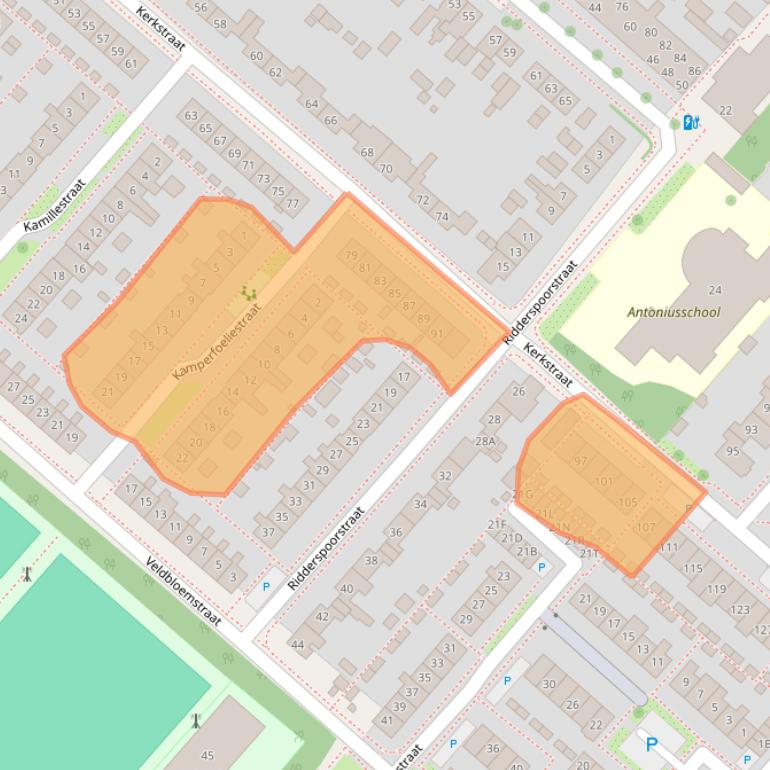 Kaart van postcodegebied 2153BG.