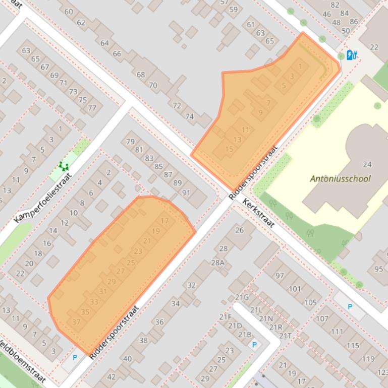 Kaart van postcodegebied 2153BT.