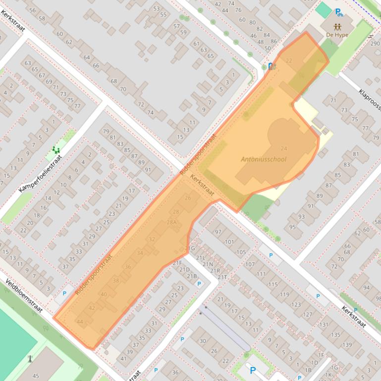 Kaart van postcodegebied 2153BV.