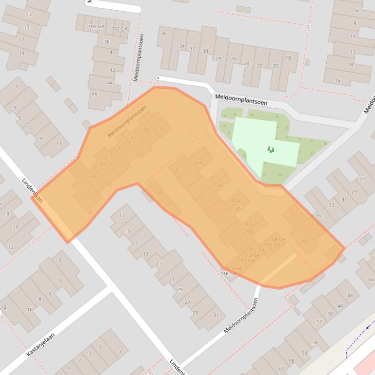 Kaart van postcodegebied 2161MB.