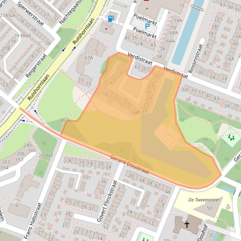 Kaart van postcodegebied 2162AZ.