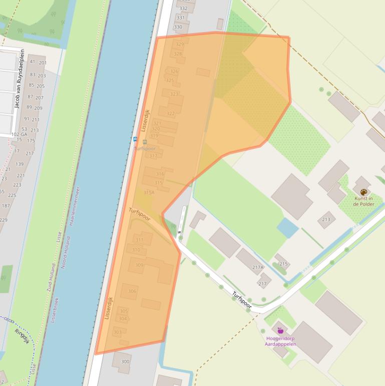 Kaart van postcodegebied 2165AB.