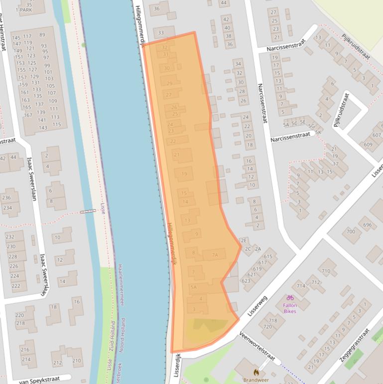 Kaart van postcodegebied 2165AM.