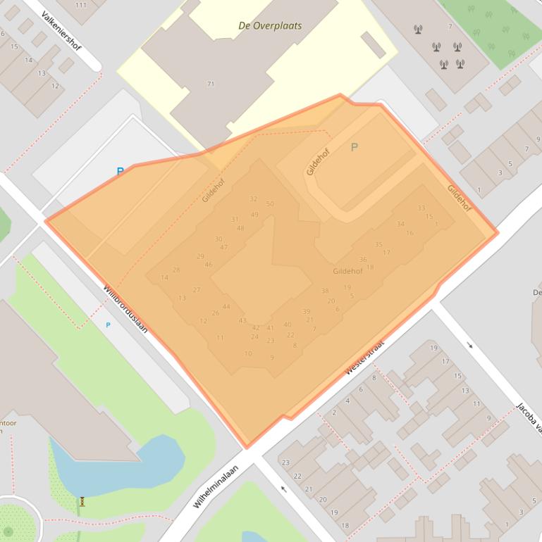 Kaart van postcodegebied 2171CA.