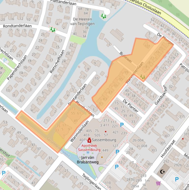 Kaart van postcodegebied 2171LP.