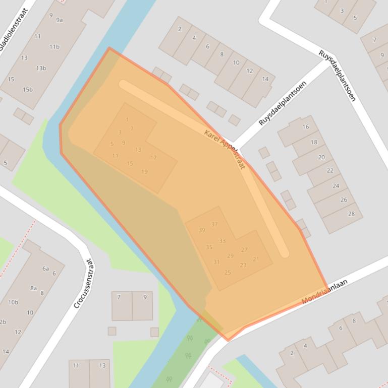 Kaart van postcodegebied 2172DK.