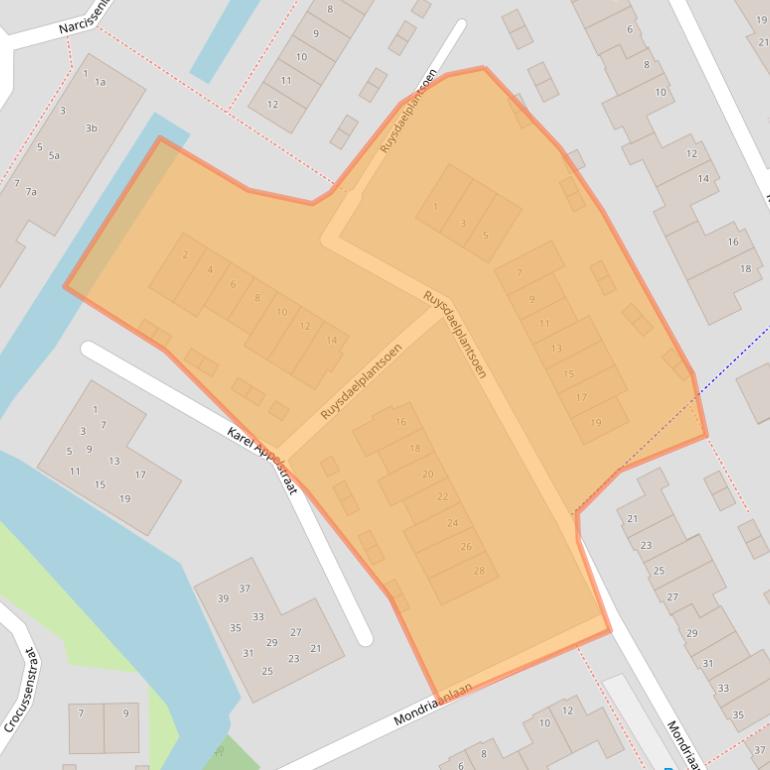 Kaart van postcodegebied 2172DL.