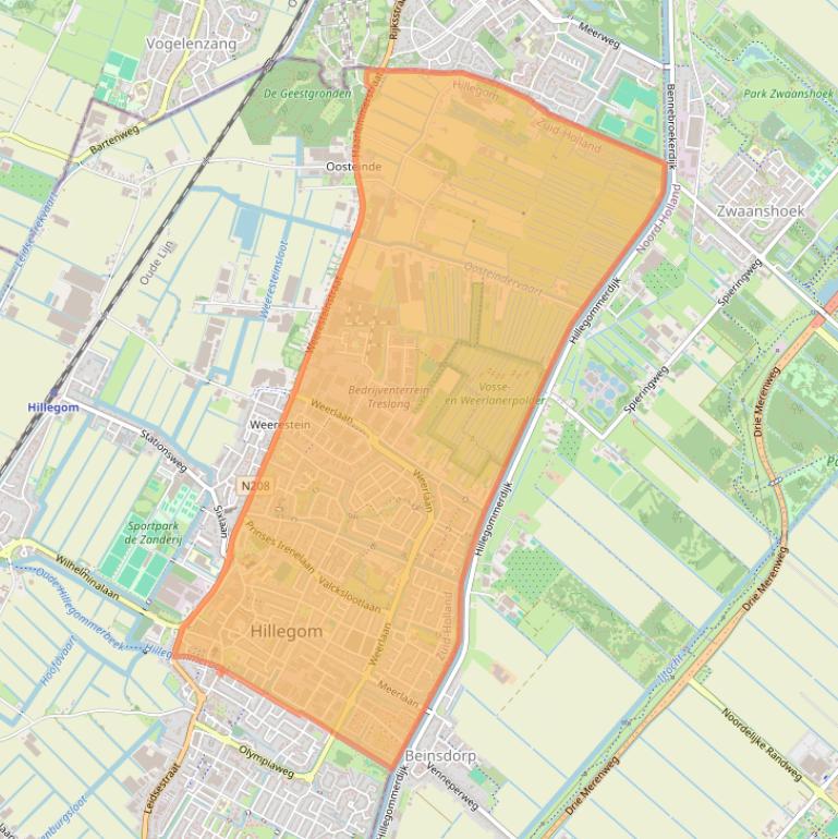 Kaart van postcodegebied 2181.