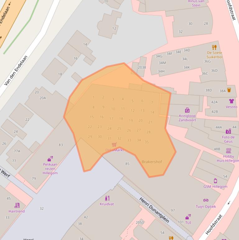 Kaart van postcodegebied 2181ET.