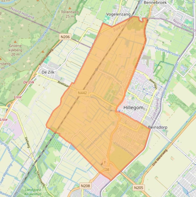 Kaart van postcodegebied 2182.