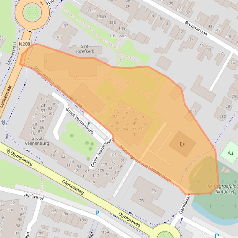 Kaart van postcodegebied 2182EM.