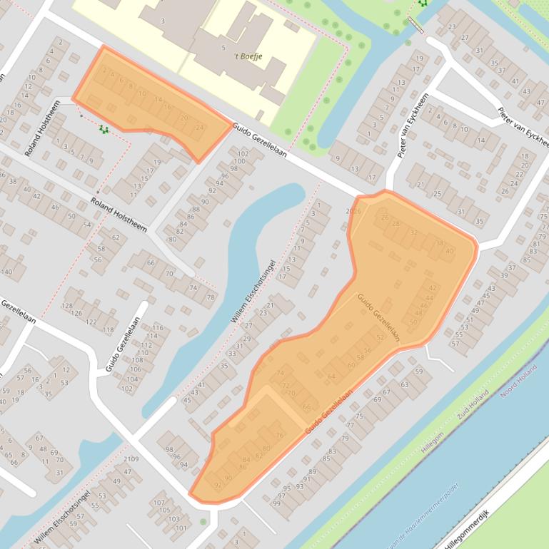 Kaart van postcodegebied 2182WC.