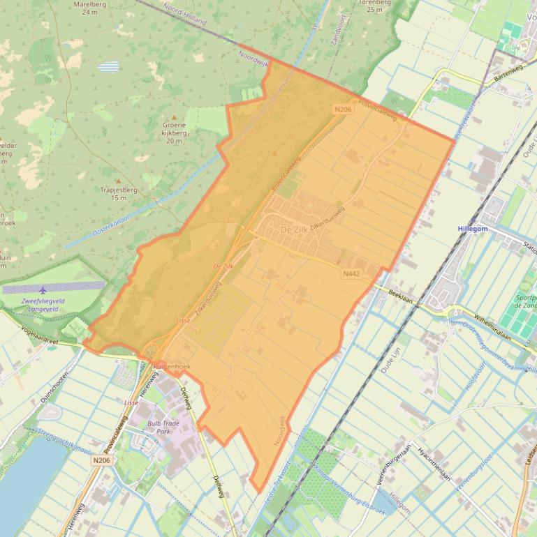 Kaart van postcodegebied 2191.