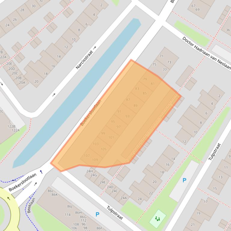 Kaart van postcodegebied 2201BW.