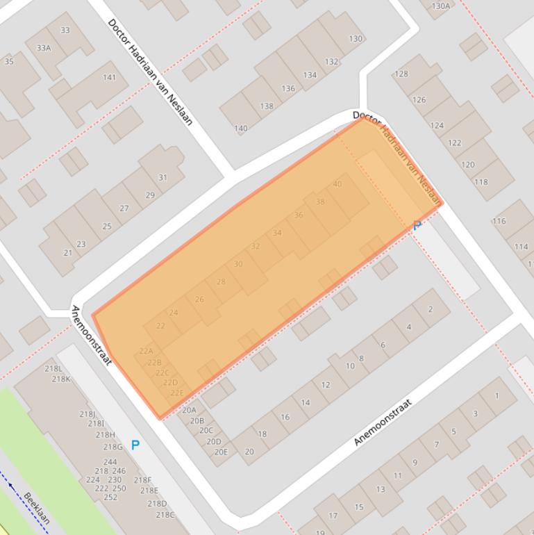 Kaart van postcodegebied 2201CR.