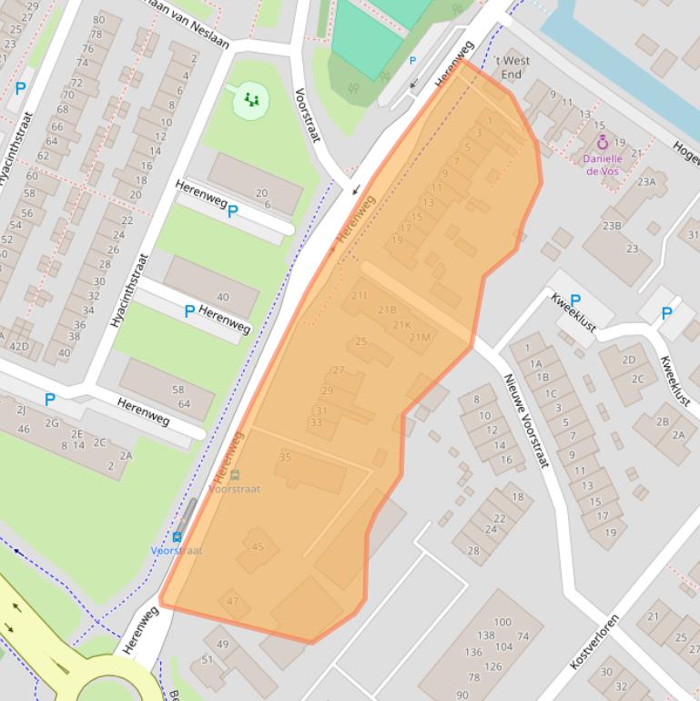 Kaart van postcodegebied 2201GA.