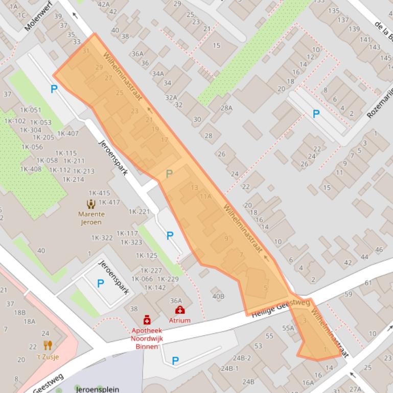 Kaart van postcodegebied 2201KA.