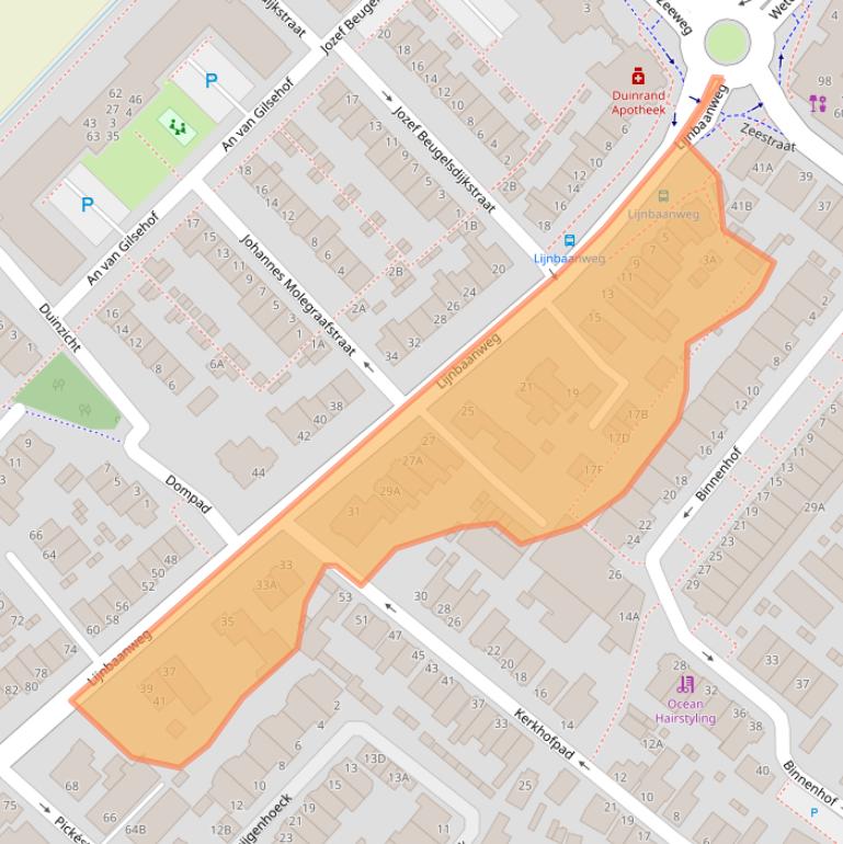 Kaart van postcodegebied 2201LC.
