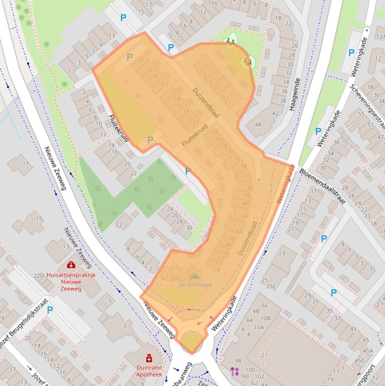 Kaart van postcodegebied 2201SR.