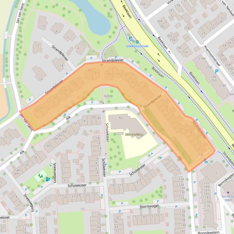 Kaart van postcodegebied 2201XJ.