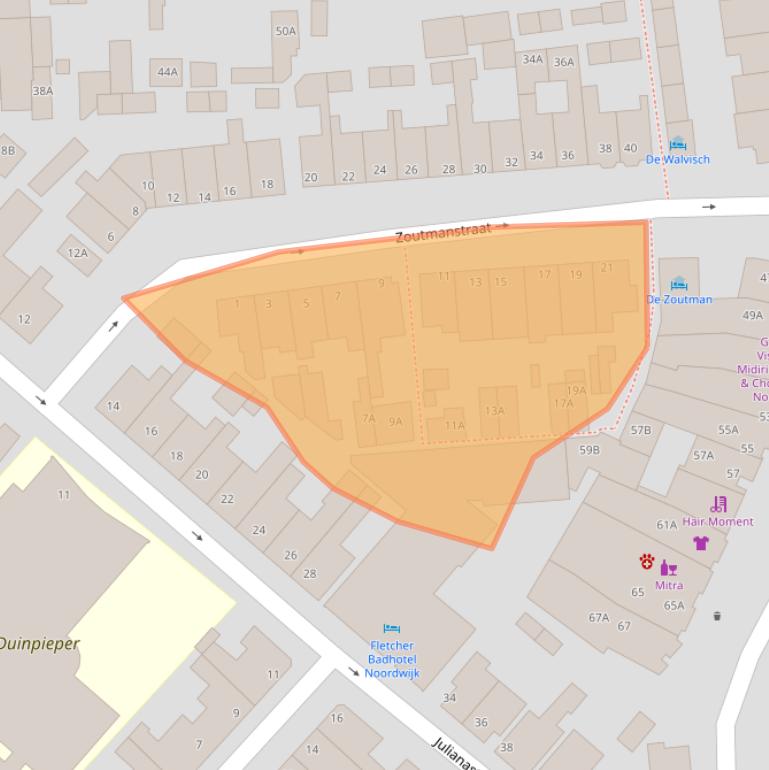 Kaart van postcodegebied 2202LK.