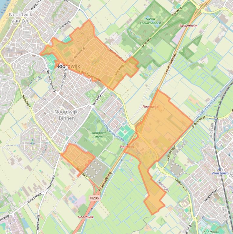 Kaart van postcodegebied 2203.
