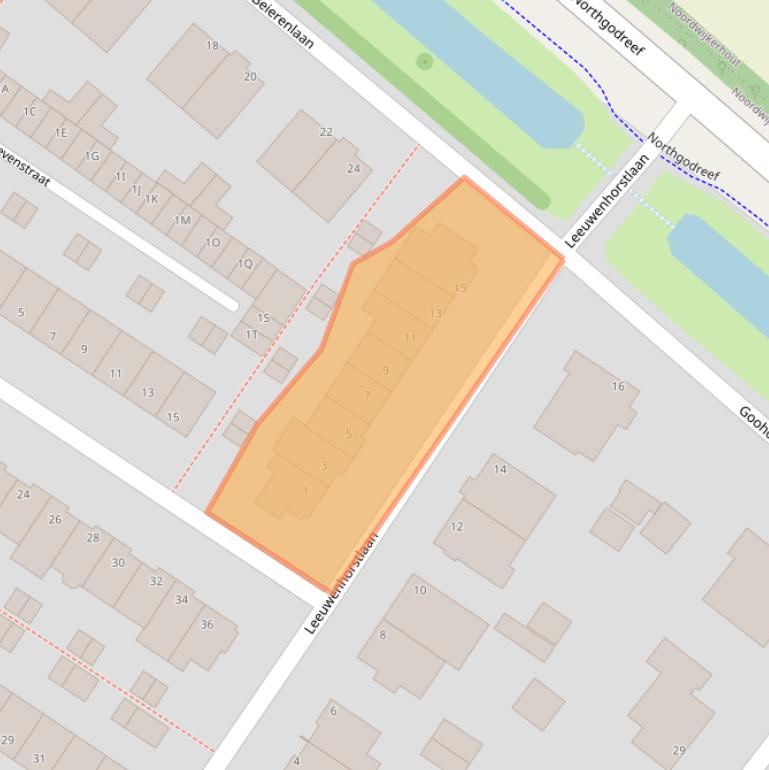 Kaart van postcodegebied 2203BJ.