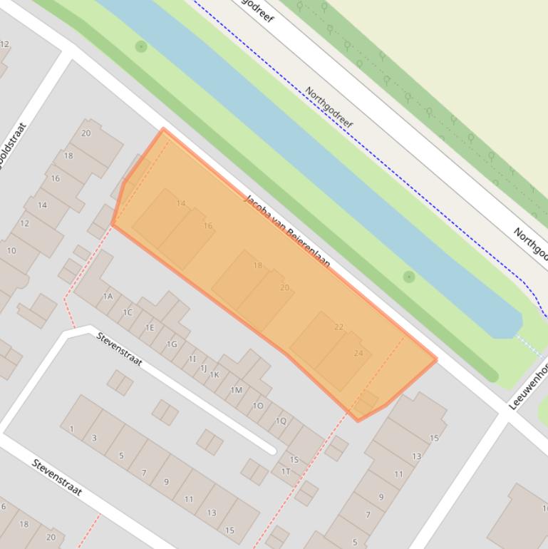 Kaart van postcodegebied 2203BX.