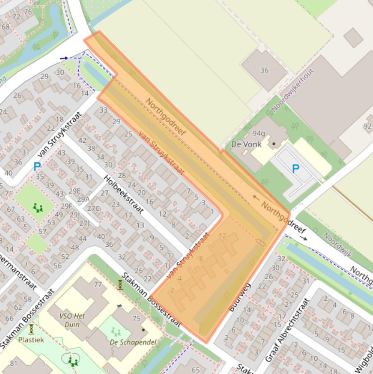 Kaart van postcodegebied 2203HE.