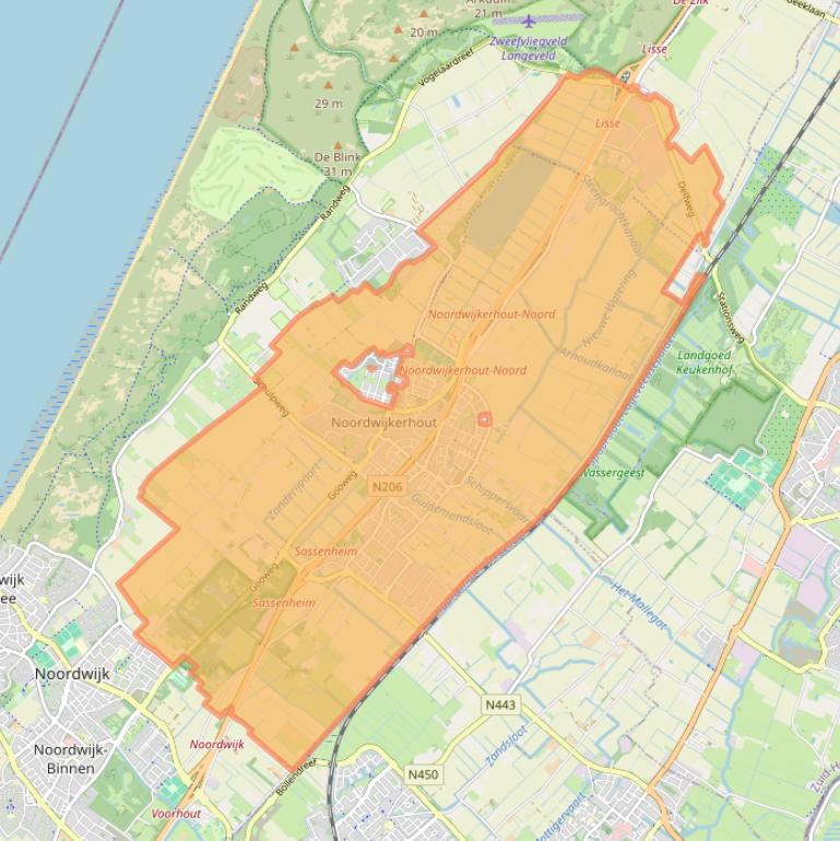 Kaart van postcodegebied 2211.