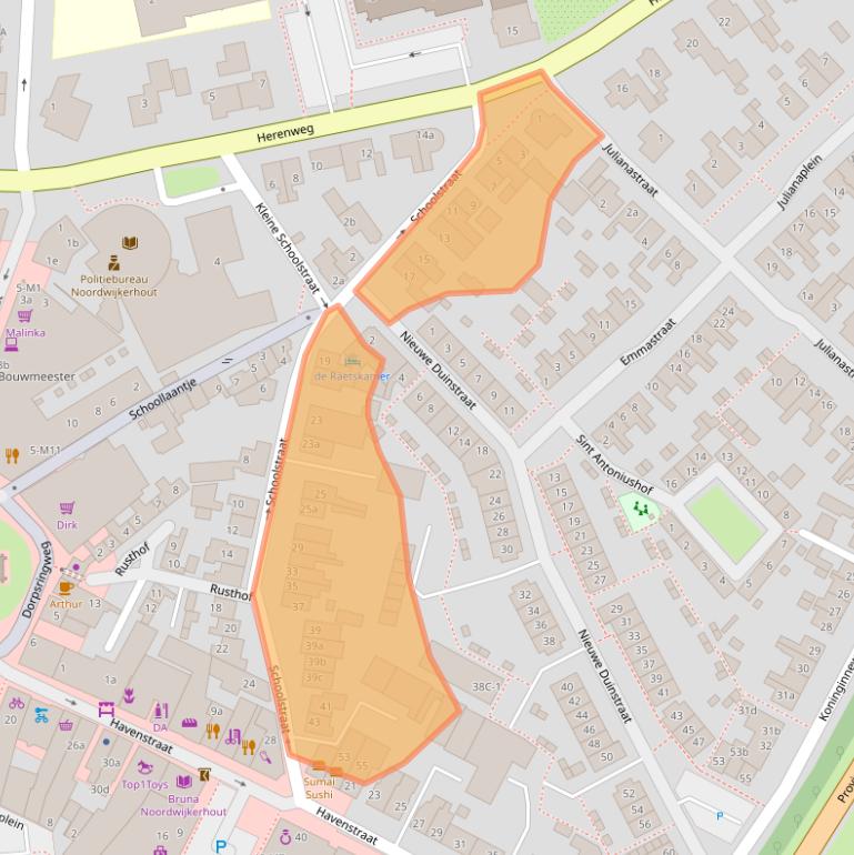 Kaart van postcodegebied 2211EA.