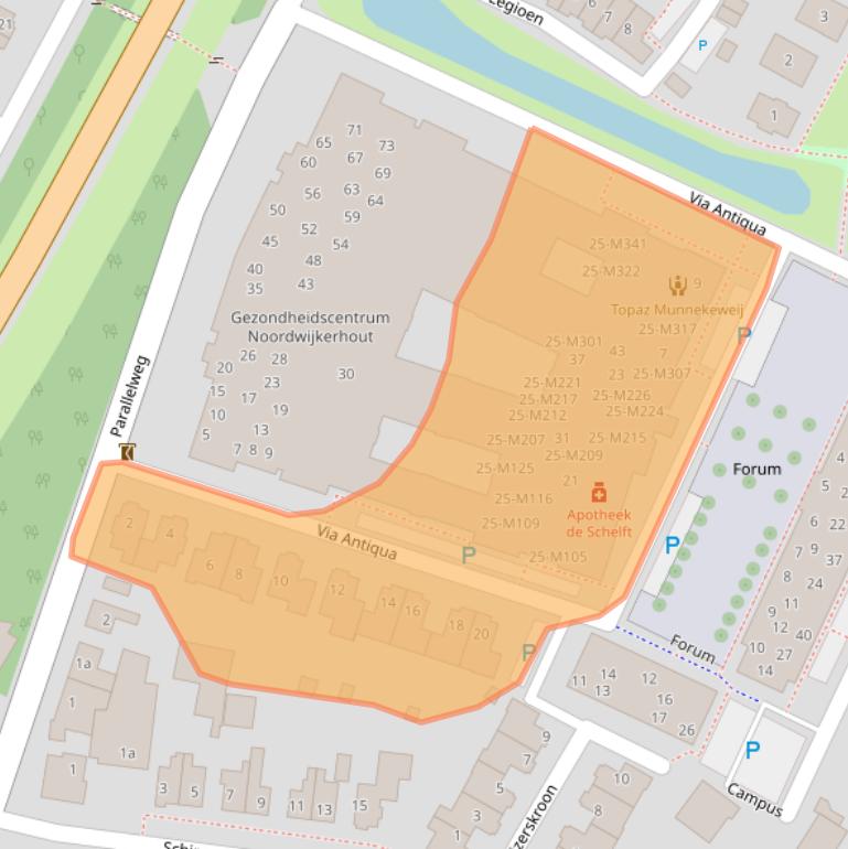 Kaart van postcodegebied 2211HW.