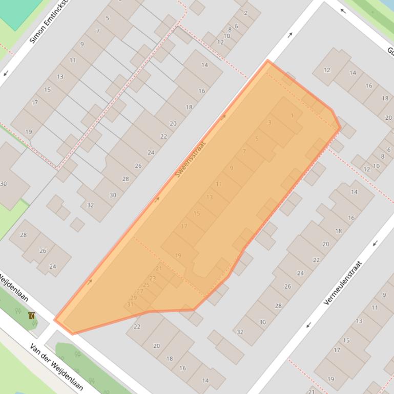 Kaart van postcodegebied 2211JE.