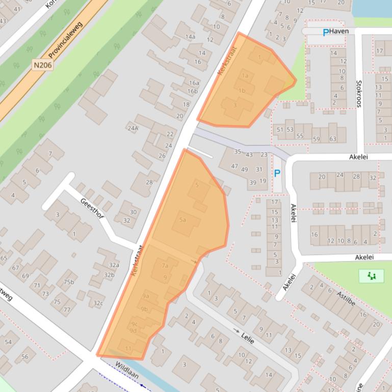 Kaart van postcodegebied 2211RA.