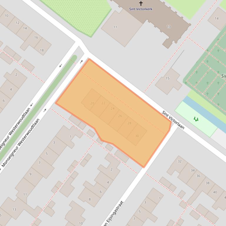 Kaart van postcodegebied 2211RP.