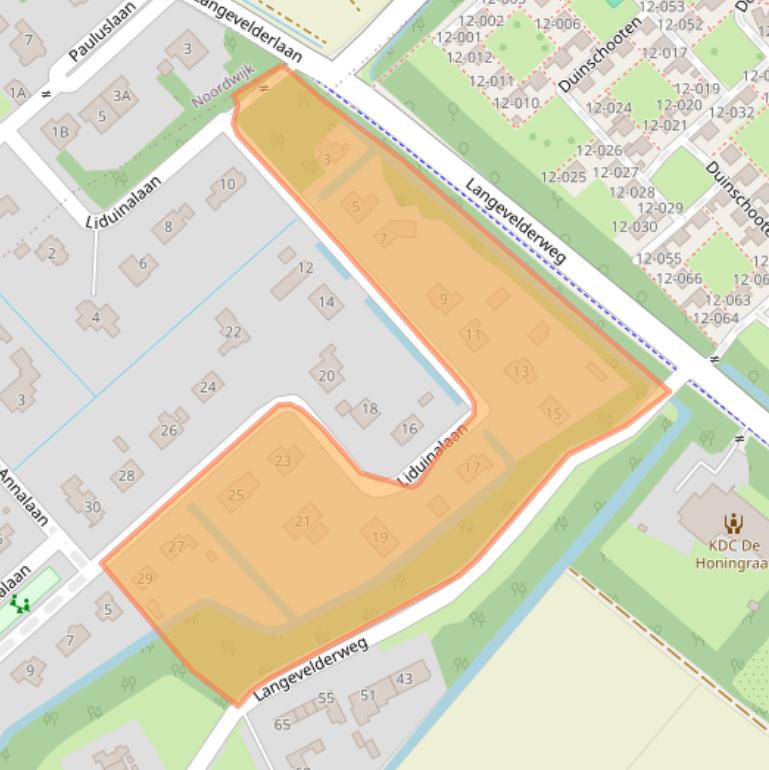 Kaart van postcodegebied 2212AG.