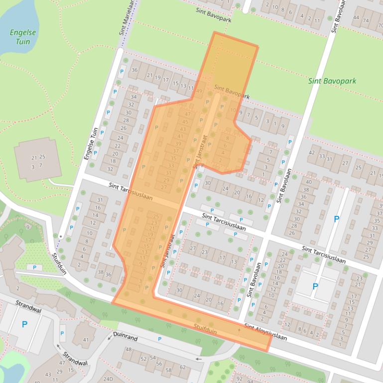 Kaart van postcodegebied 2212TC.