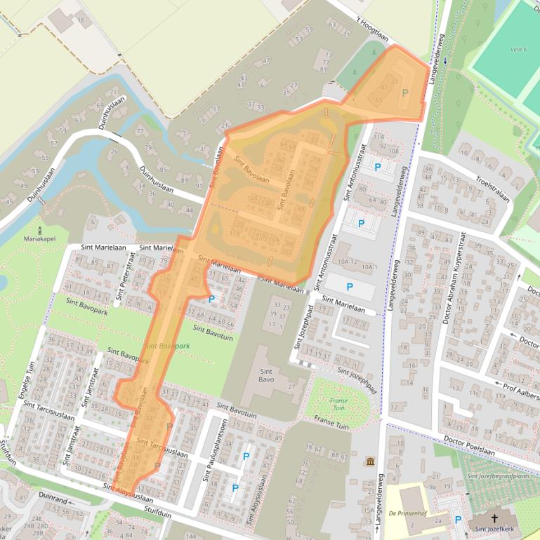 Kaart van postcodegebied 2212TE.