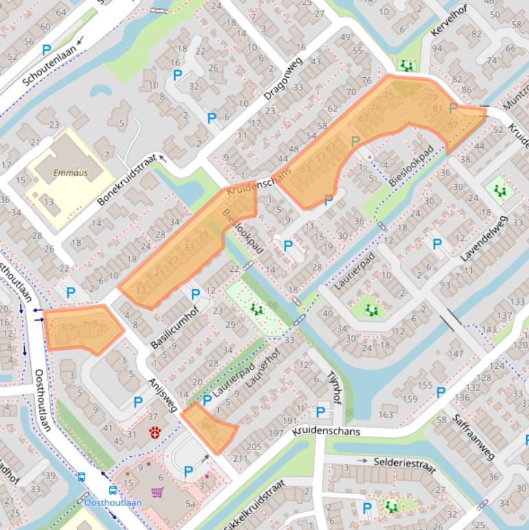 Kaart van postcodegebied 2215BS.