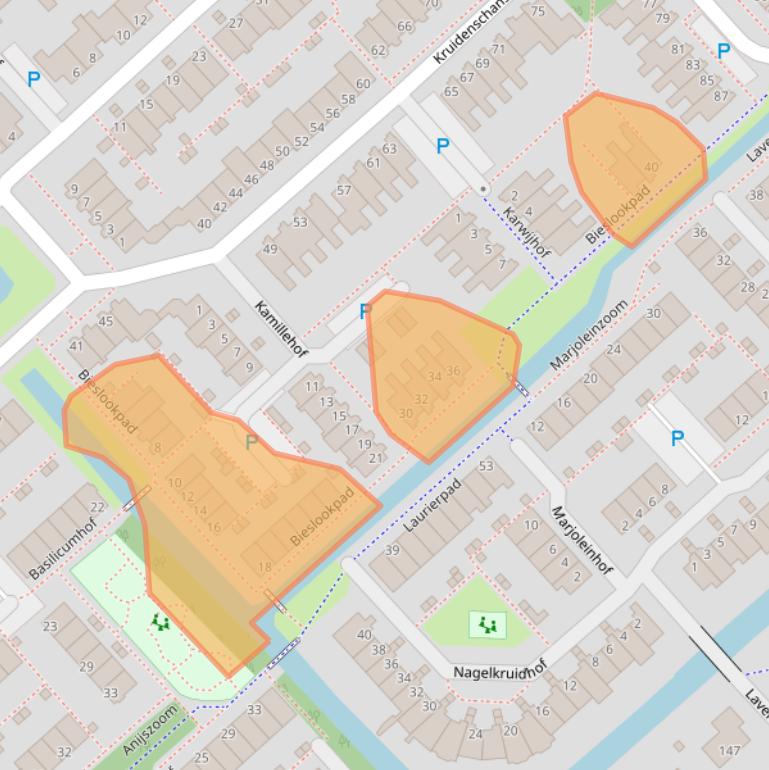 Kaart van postcodegebied 2215BW.