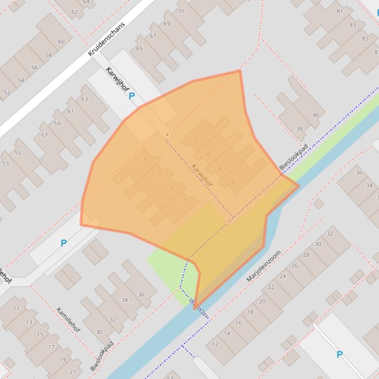 Kaart van postcodegebied 2215BZ.