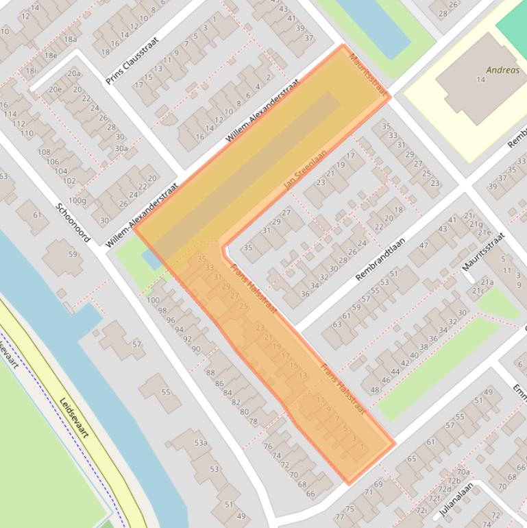 Kaart van postcodegebied 2215CM.