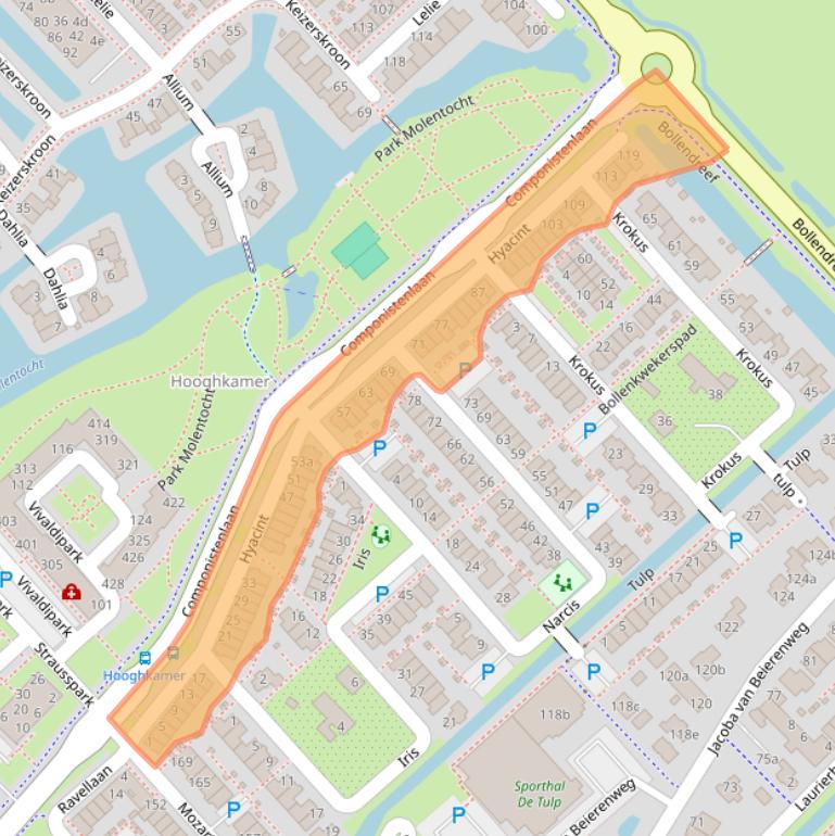 Kaart van postcodegebied 2215CT.