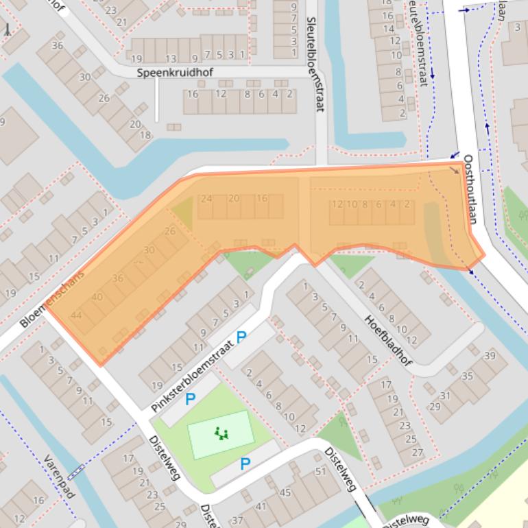 Kaart van postcodegebied 2215DE.