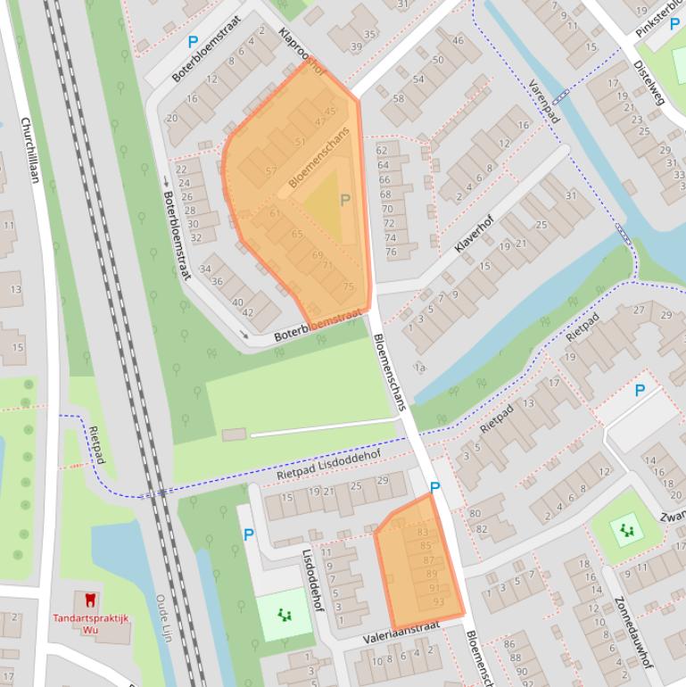 Kaart van postcodegebied 2215DJ.