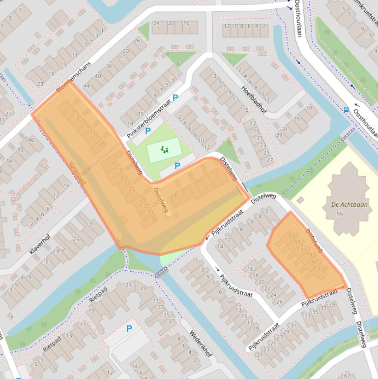 Kaart van postcodegebied 2215DS.