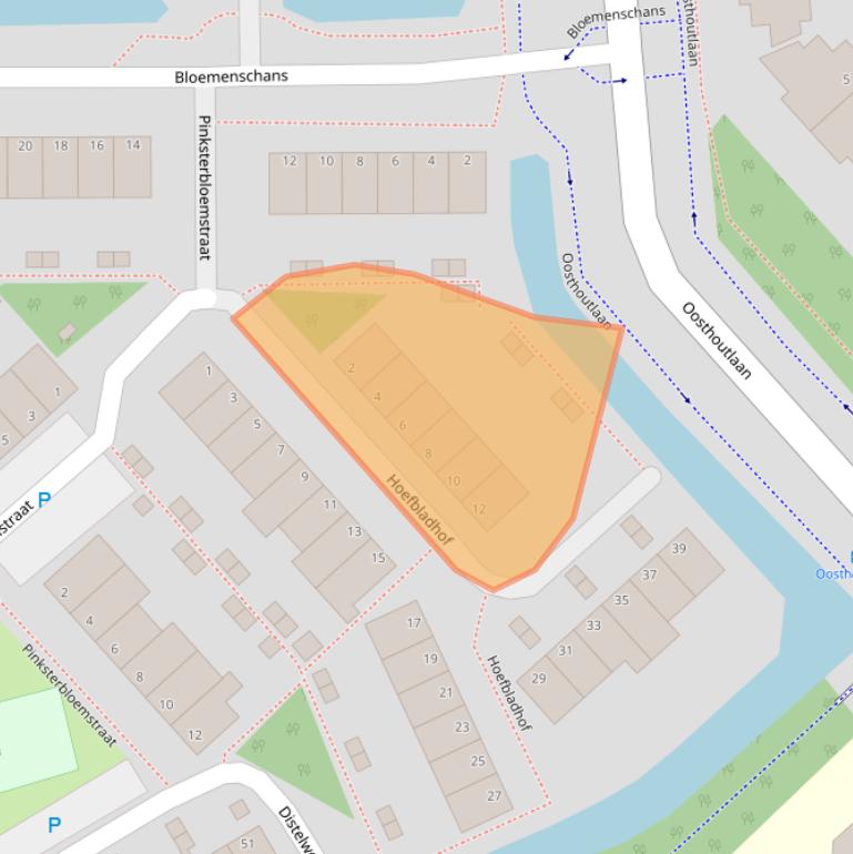 Kaart van postcodegebied 2215DW.