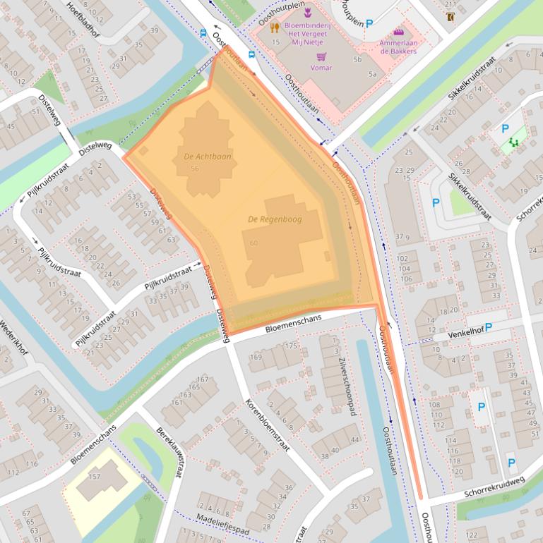 Kaart van postcodegebied 2215DZ.