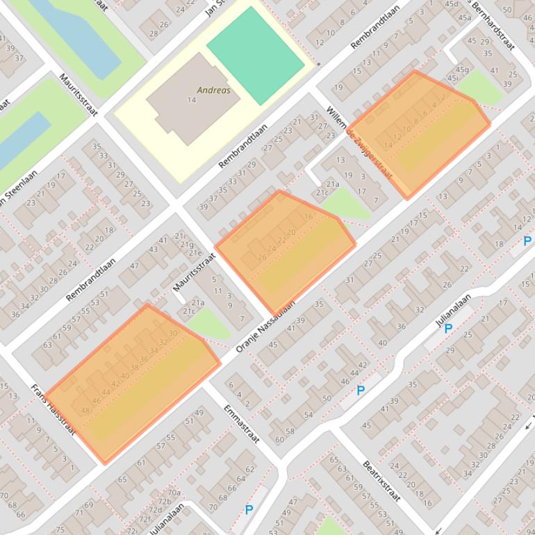 Kaart van postcodegebied 2215EM.